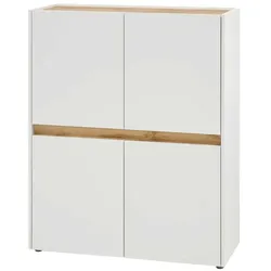 AKTENSCHRANK Weiß matt, Eiche Wotan 100 x 122 cm, Highboard 4-türig mit viel Stauraum