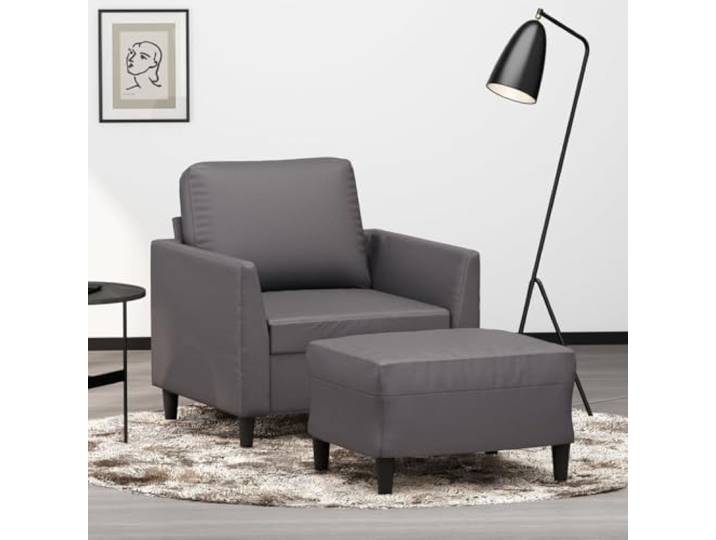 HEFZGDB Grauer Sessel mit Hocker 60 cm Kunstleder Langlebiges Polstermöbel Modernes Design Bequeme Sitzgelegenheit mit Stabilem Gestell Schmutzabweisende Oberfläche Luxuriöses
