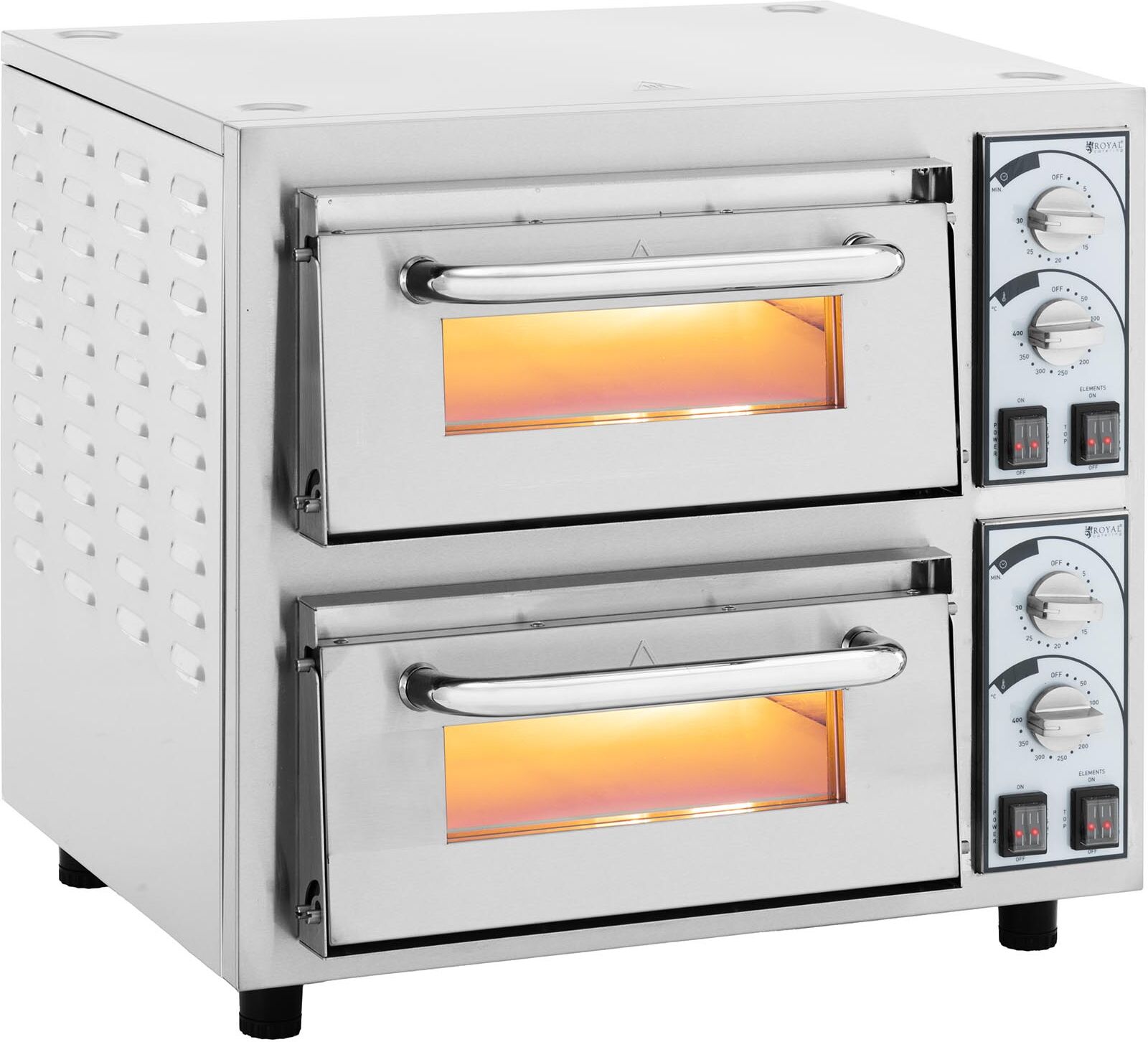 Pizzaovn - dobbelt - 4400 W - pizzadiameter 35 cm - ildfast sten - Royal Catering RCPO-4400-2PS
