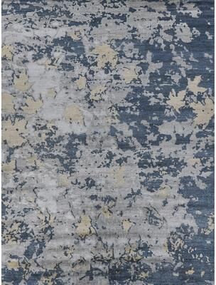 EXQUISITE RUGS Bamboo Silk Hand-knotted Blue/Grey Area Rug.