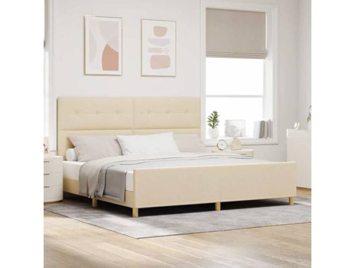 Stoffpolsterung Minimalismus Plattformbett 200 x 200 cm Creme Bettgestell mit Kopfteil Creme 200 x 200 cm Stoff Polsterbett Plattformbett Minimalistisch mit Schaumfüllung für Schlafzimmer