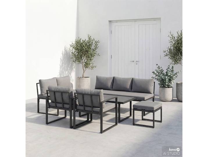 Loungeset Minto 6-teilig 125 x 47 x 70cm Schwarz/Grau/Schwarz/Grau