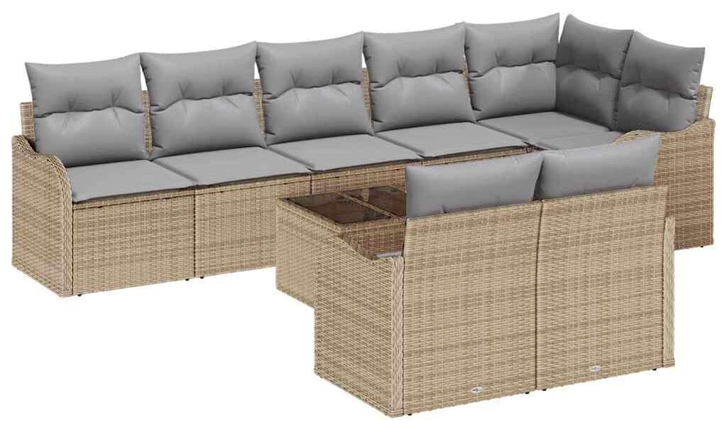 Terrassenbank in Beige, aus Poly-Rattan - 8 Sitzplätze - Modulares Design