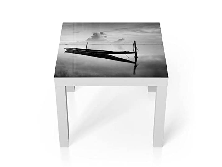 DEQORI Glastisch weiß klein 55x55 cm Motiv Boote auf ruhiger See ausgefallener Beistelltisch aus Glas Hochglanz Couchtisch fürs Wohnzimmer moderner Couch Tisch mit Design