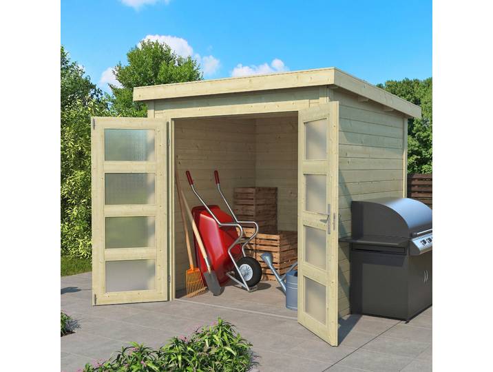 Gartenhaus LASITA MAJA Zambezi 2 , beige (naturbelassen), ohne Fußboden, ohne Dacheindeckung, Massivholz, Gartenhäuser, Gartenhaus, Blochbohlenhaus 28mm