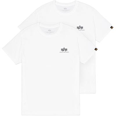 Rundhalsshirt ALPHA INDUSTRIES "Basic T Small Logo 2 Pack", Herren, Gr. XXL, weiß, Single Jersey, Obermaterial: 100% Baumwolle, bedruckt, regular fit normal, Rundhals, Shirts Rundhalsshirt