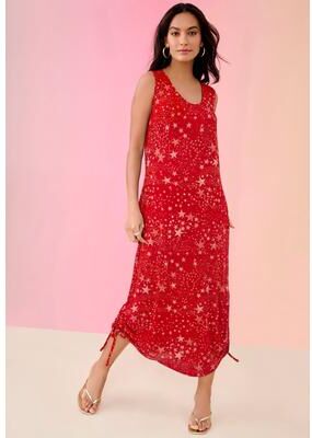 Plus Size Women's Ruched Hem Midi Dress by Roaman's in Vivid Red Stars (Size 38/40)