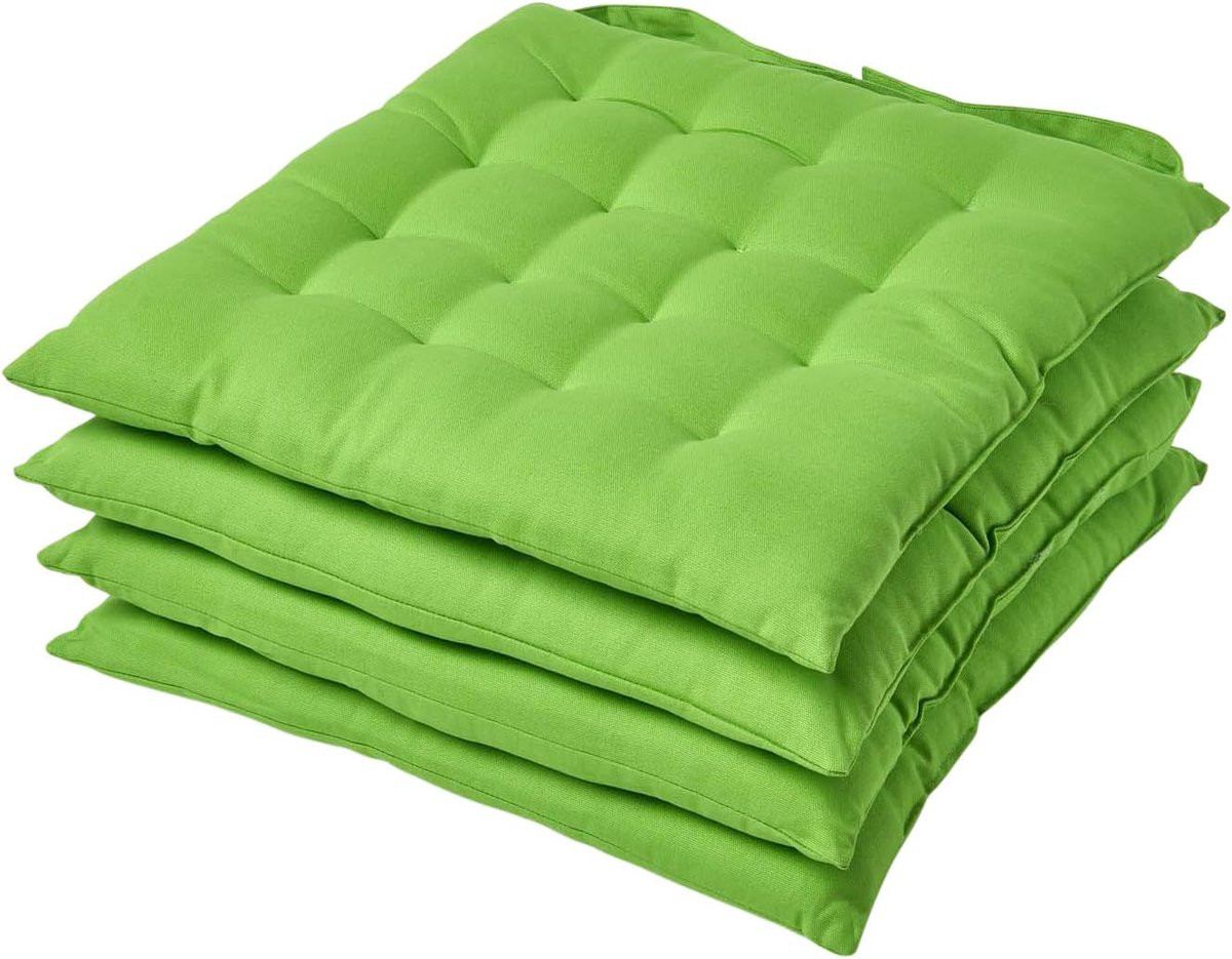 Set van 4 limoengroene katoenen zitkussens voor eetkamerstoelen met koordsluiting, 40 x 40 cm