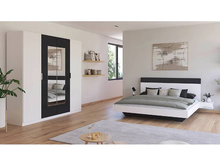 Schlafzimmerset 2-teilig Dreher 180 x 200cm Weiß/Alpinweiß/Graumetallic
