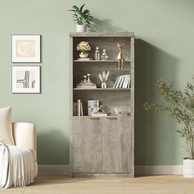 Garvee "71"" Tall Bookshelf with Fluted Doors"