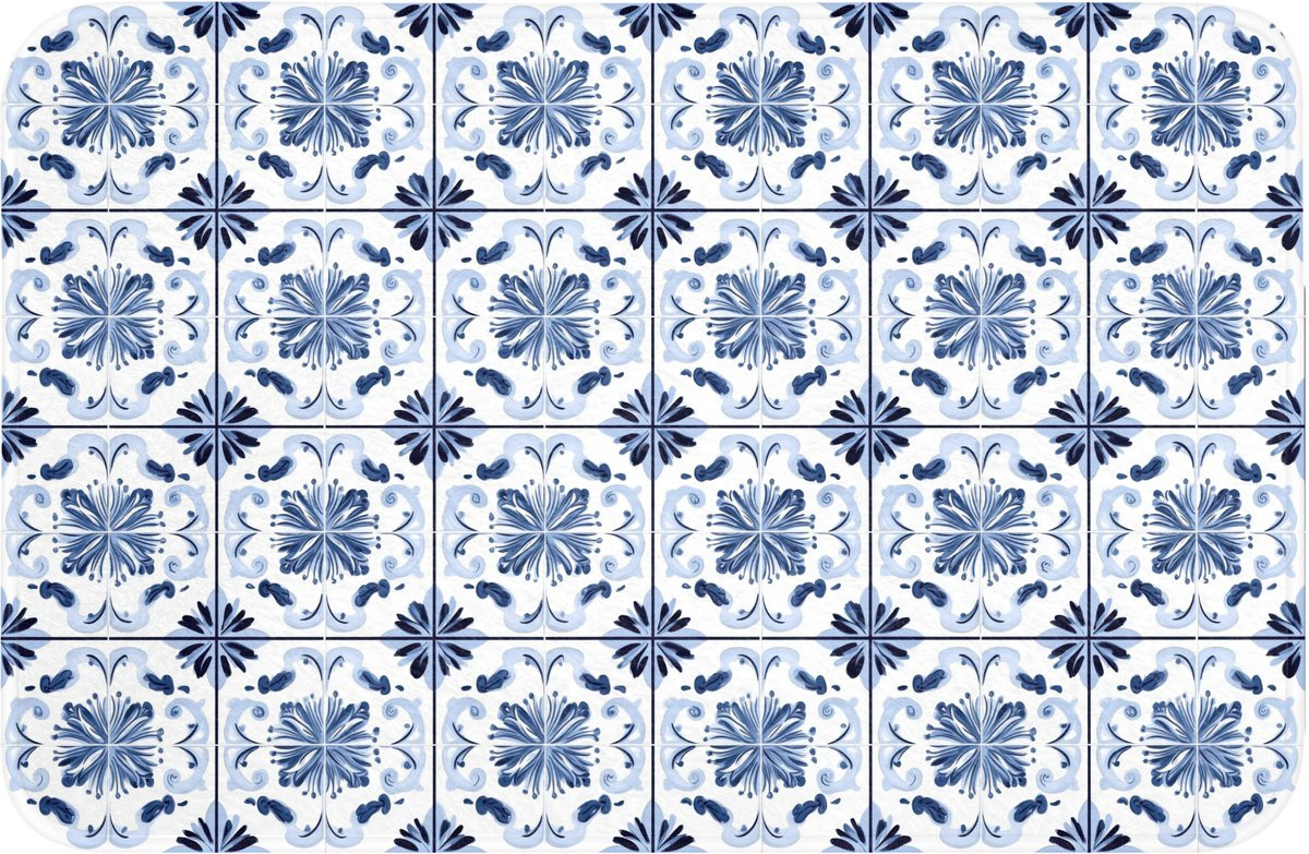 Blauwe antislip badmat met tegelpatroon, 60 x 40 cm