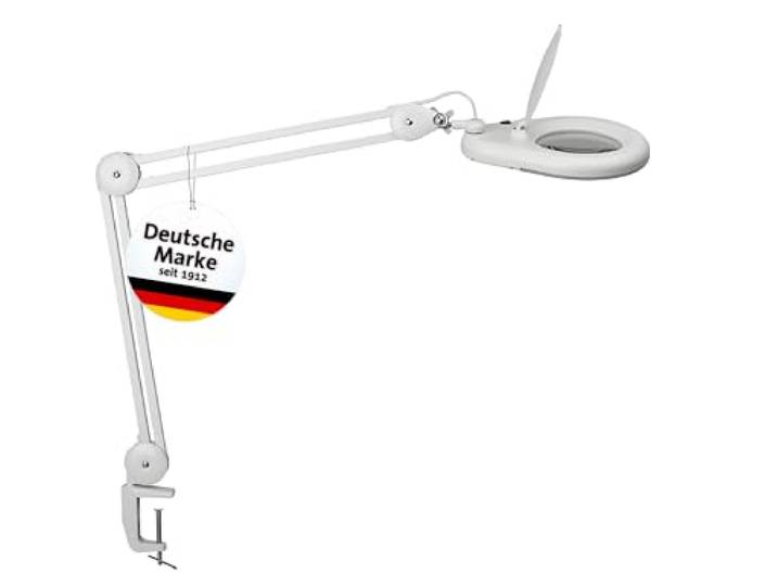 MAUL LED Lupenlampe weiß MAULviso mit Tischklemme und Echtglaslinse