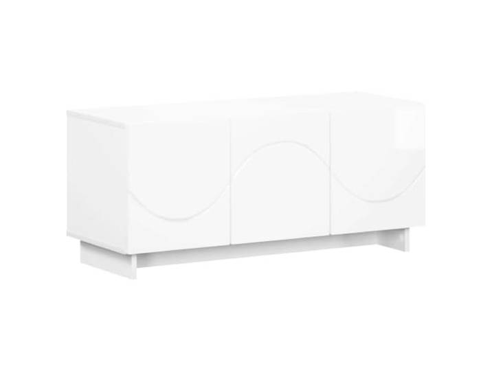 HAQWRDQSG TV-Lowboard 90x34,5x40 cm Hochglanz Weiß Fernsehtisch Kompakter Fernsehschrank fürs Wohnzimmer bietet dank 3 Drehtüren ordentlichen Stauraum für Receiver und Zubehör.
