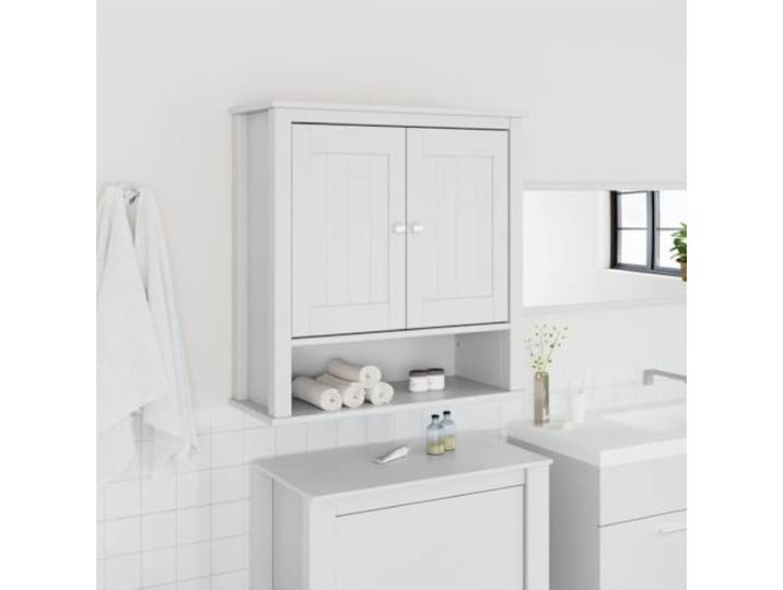 ZQQLVOO Bad-Wandschrank Berg Weiß 69,5x27x71,5 cm Massivholz Kiefernholz,2 Türen,3 Böden,Wandmontage,UV-Lackierung,wasserbeständig,leicht zu reinigen
