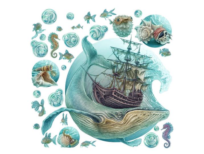 Wallfluent Wandaufkleber 80x94cm - Seeschiff, Mehrfarbig, Kunststoff, Rechteckig, 80x94x0.1 cm, Tapeten & Wandverkleidungen, Wandtattoos & Sticker, Wandtattoos