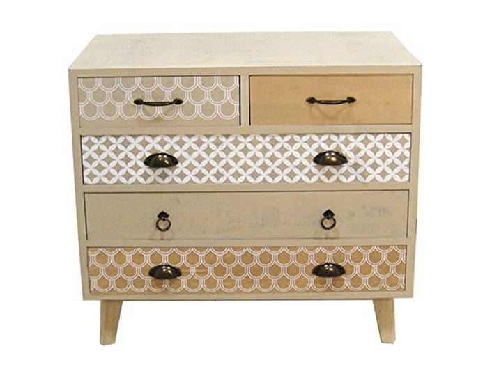 DRW Kommode mit 5 Schubladen aus Naturholz, 80 x 35 x 76 cm, Holz, Natur, estandar
