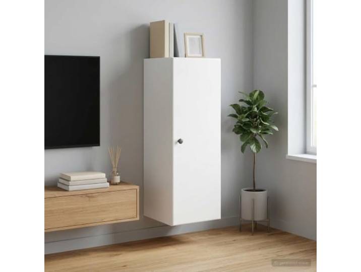 GPWERSDF Wandschrank Weiß 33 x 34,5 x 90 cm Holzwerkstoff mit Tür Holzwerkstoff, wandmontiert, 90°-Tür, Metallknöpfe, pflegeleicht
