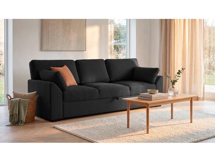 3-Sitzer Sofa, Grau, 233x86 cm, Chenille, Mit Bettfunktion, Klassisch, Home-affaire