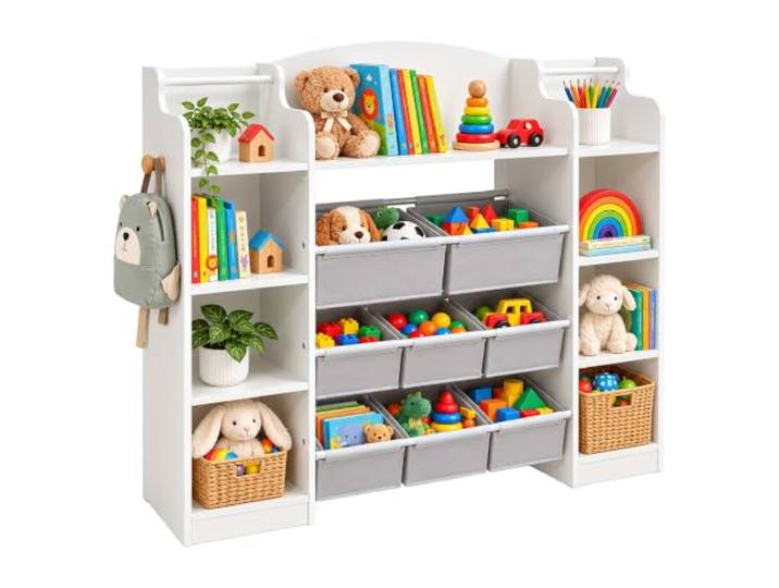 relaxdays Étagère enfant\, 8 boîtes en tissu\, anti-basculement\, jouets\, B 8 boîtes en tissu\, anti-basculement\, pour jouets\, bibliothèque enfant