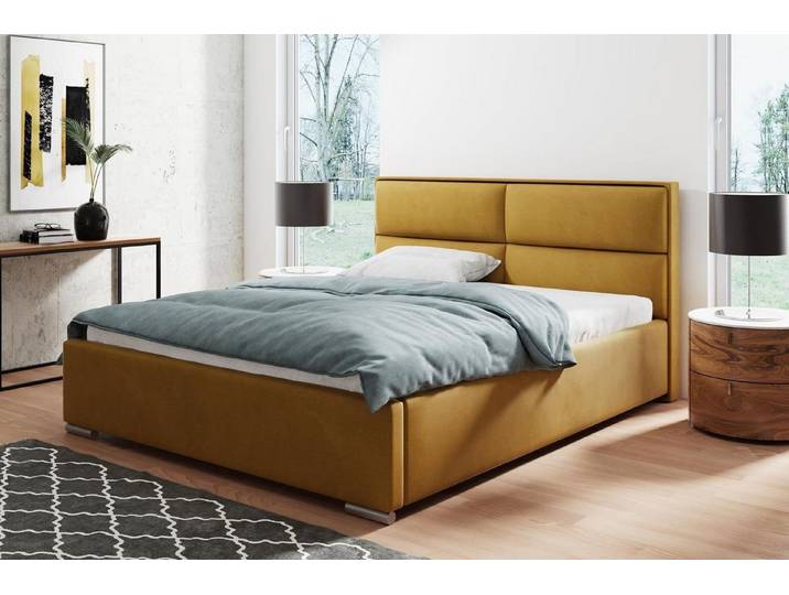 Beautysofa Polsterbett Duo (Doppelbett aus Velourstoff, mit große Bettkasten, gelb / schwarz / blau / grün / grau / rosa), mit Metallrahmen und Gaszylinder