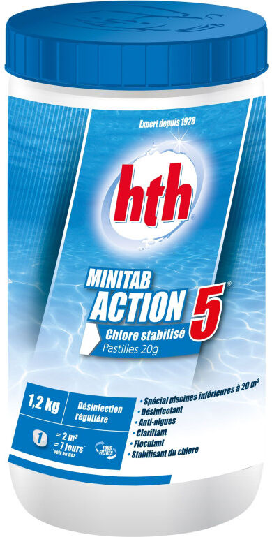 Chlore multifonction hth® MINITAB Action 5 Pastilles 20g - 1,2kg