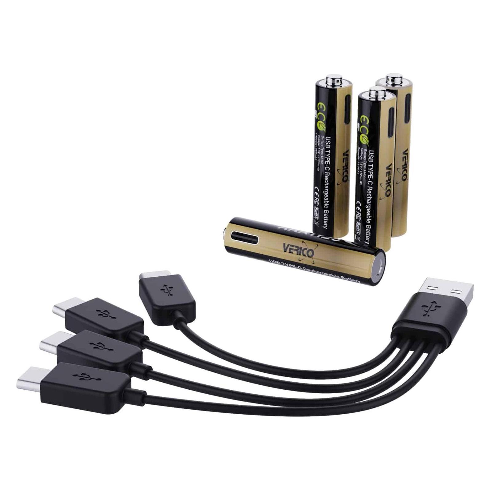 Verico LoopEnergy 4-Pack AAA PRO - Wiederaufladbare USB-C Batterie AA 1,5V 1125mWh (750mAh) Li-Ion (4 Stk., AAA, HR03, 750 mAh) (1UDBT-A7WEAC-NN)