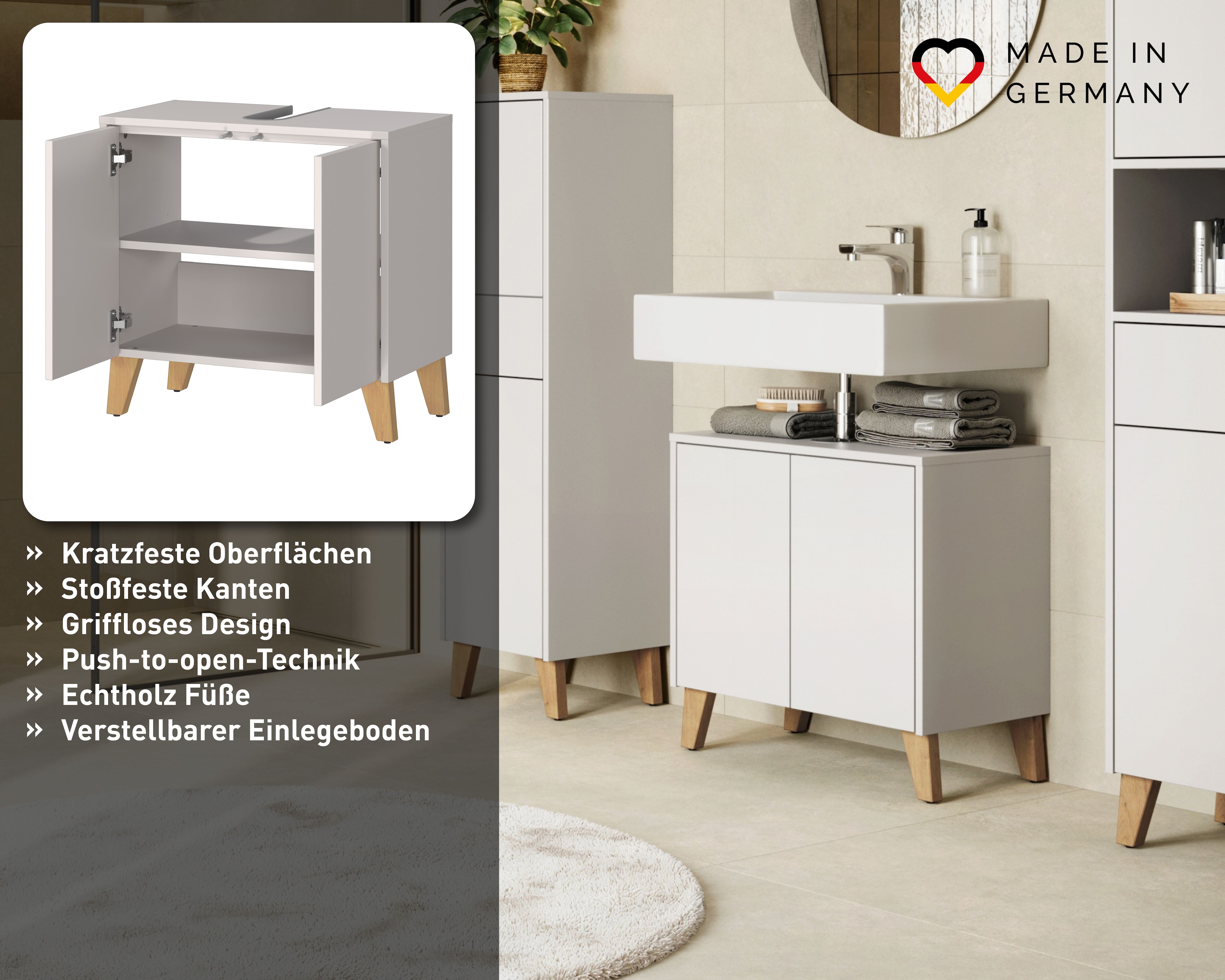 Waschbeckenunterschrank GERMANIA "GW-Arnea", beige (kaschmir), B:60cm H:59cm T:34cm, Holzwerkstoff, Schränke, Waschbeckenunterschrank kaschmir Kaschmir, B/H/T: 60cm x 59cm x 34cm, Türen: 2 Stk.
