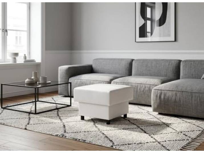 Family Meble Polsterhocker Komo Boston – Fußhocker mit Kunstleder-Bezug und Stauraum – Weiß · Boston 00