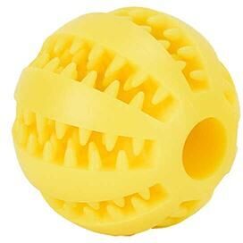 The Handy Homestead Dental Treat Reward Ball For Dogs Interactive Chew Toy yellow
