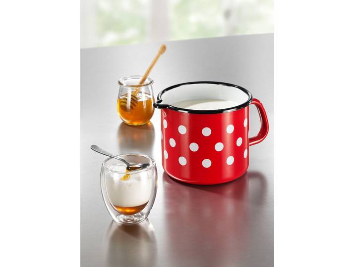 Milchtopf aus widerstandsfähigem Stahl-Emaille, Rot-Weiss