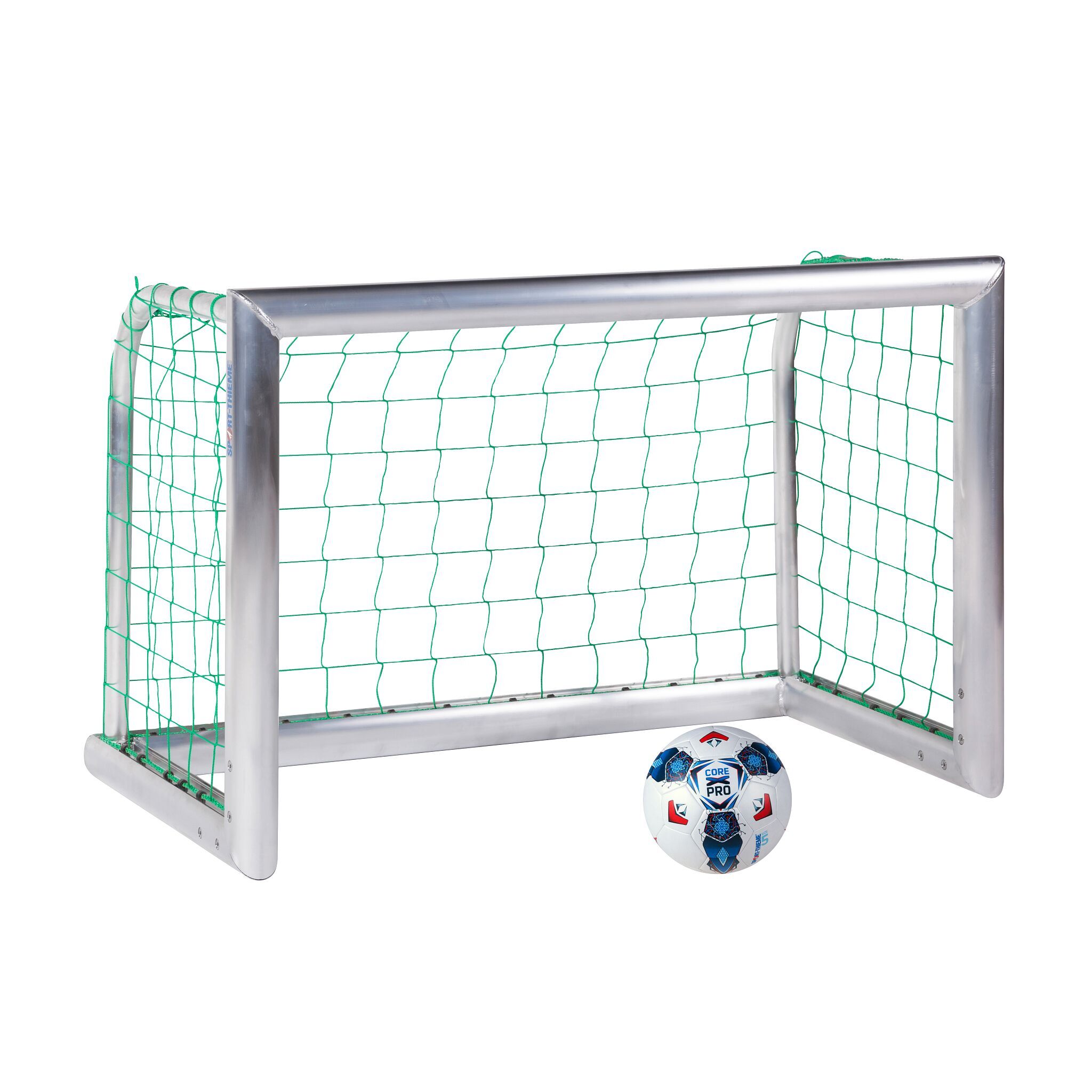Sport-Thieme Mini-Fußballtor "Professional Kompakt", Alu-Naturblank, Inkl. Netz, blau (MW 10 cm), 1,20x0,80 m