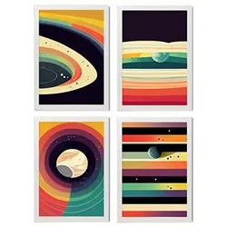 POSTER Set mit 4 Kreisförmig Abstrakt Moderne Galaxien A3 Weißer Rahmen