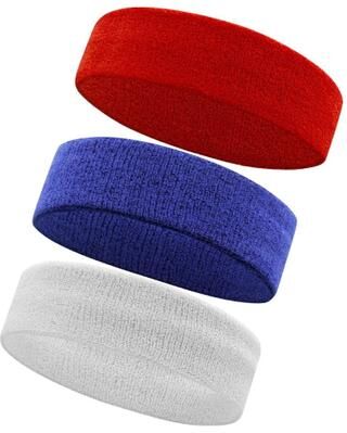 Inspired Finds AOLIKES Cotton Sports Sweatband Headband 3 Pack Moisture Wicking Athletic Headbands red blue white