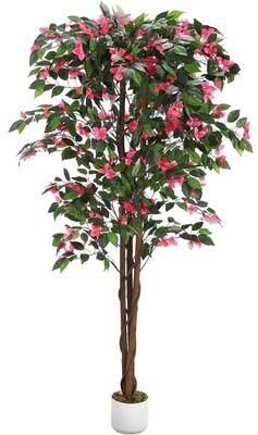 YUN 6ft Artificial Bougainvillea Tree, Faux Silk Flower Plant in Pot for Indoor Outdoor Decor