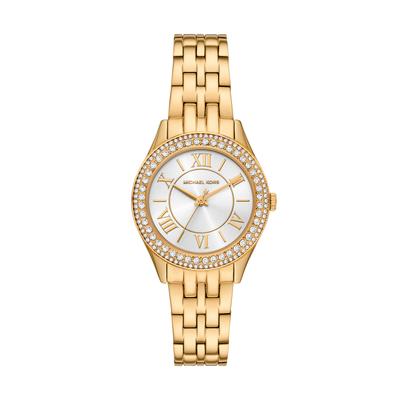 Quarzuhr MICHAEL KORS "Harlowe", gold (gelbgolgfarben), Armbanduhren, Damen, Quarzuhr, Armbanduhr, Edelstahlarmband, analog, Glassteine