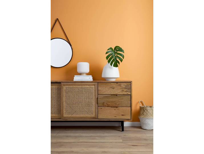 Lampe Milford I 20 x 22 x 20cm Blanc Matériau : Bois manufacturé, Verre Surface en bois : Naturel E27