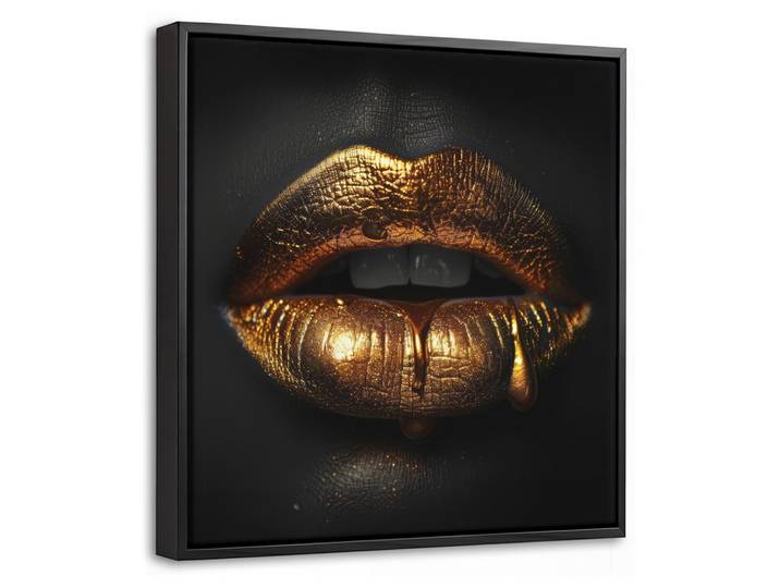 LEINWAND Bilder mit Rahmen - Frau - Porträt - Lippen - Gold - Schwarz - 20x20