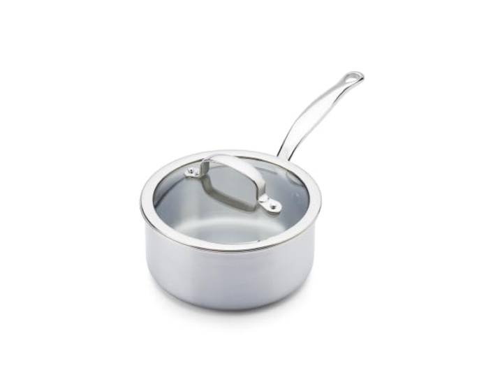GreenPan Premiere 5-Ply Stielkasserolle 16 cm, 1,58 L, mit Deckel 5-lagiger Edelstahl, unbeschichtet, für Induktion, Glasdeckel