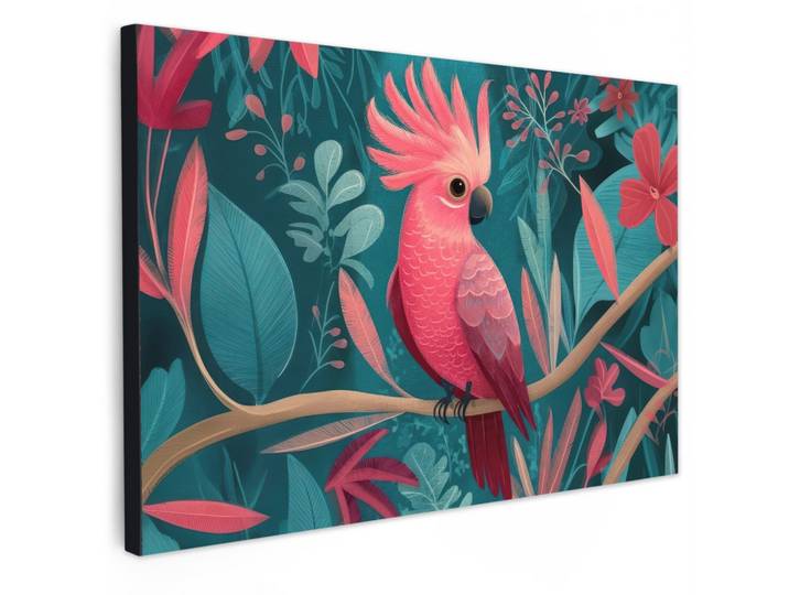 LEINWANDBILD Kakadu - Tropische Blätter - Zweig Gemälde 60x40 cm