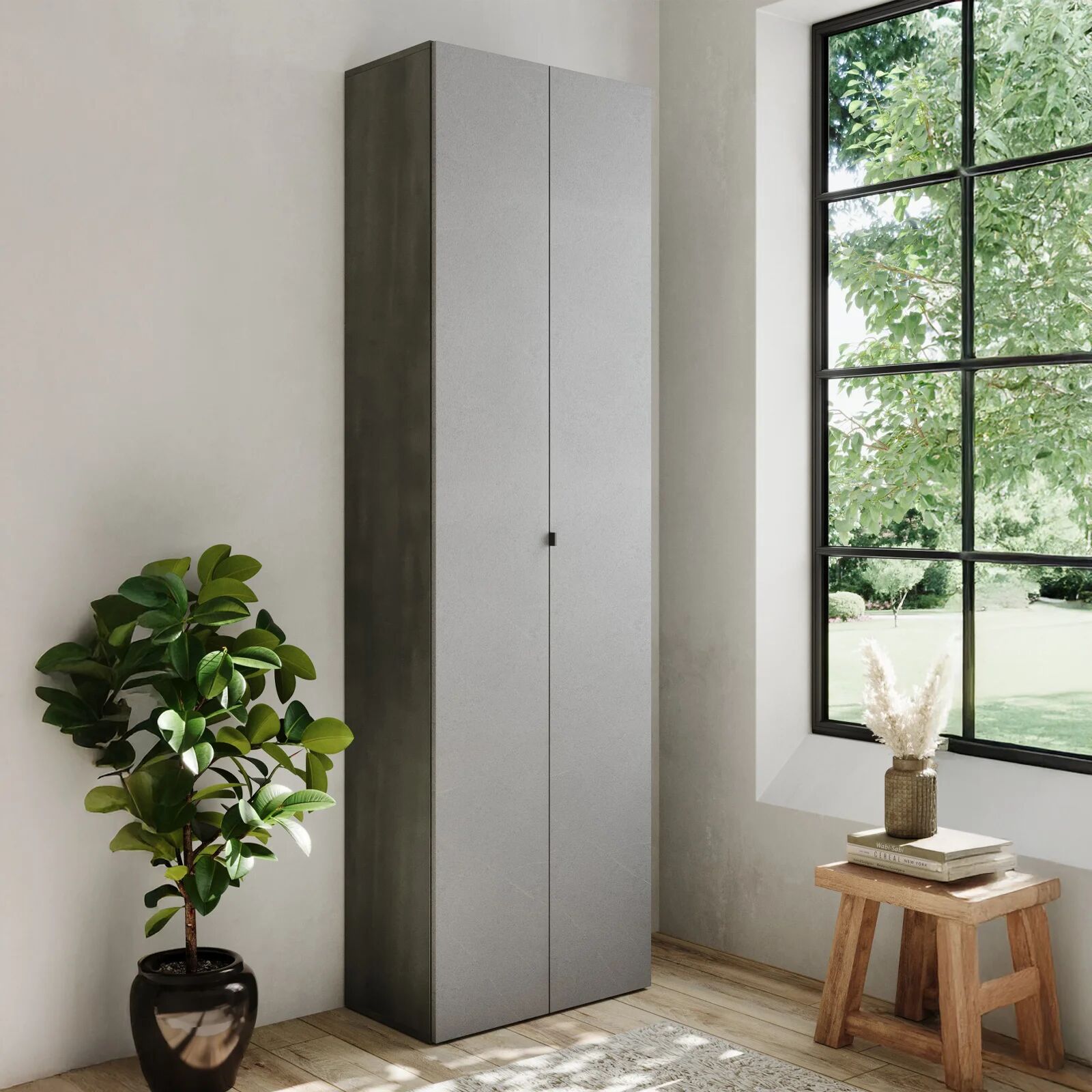 garneroarredamenti Mobile scarpiera multiuso ingresso 63x212h cm 2 ante grigio Ghisy