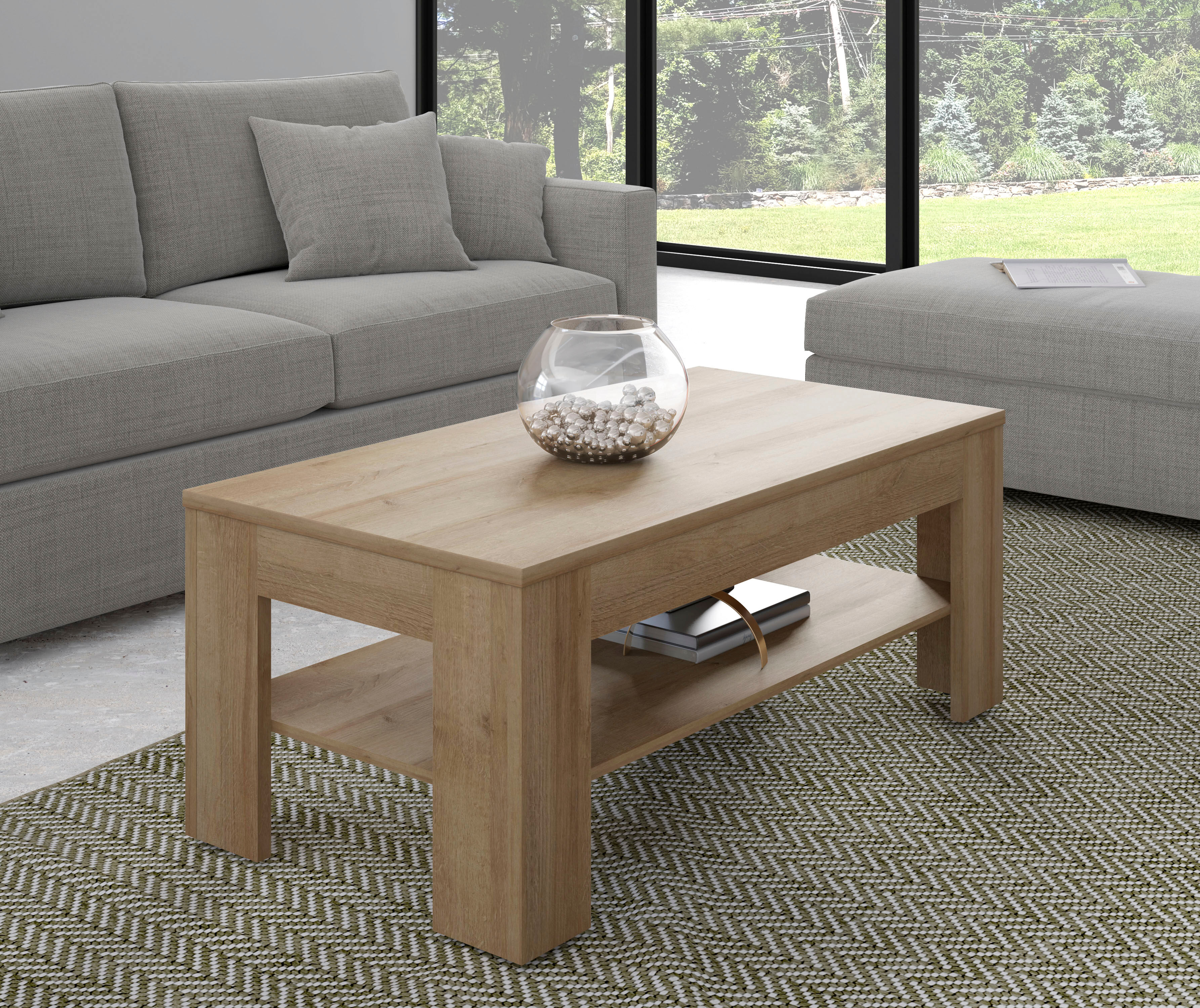Couchtisch FORTE "Attention", braun (rivera eiche, rivera eiche, rivera eiche), B:110cm H:45,5cm T:60cm, Tische, Couchtisch, Couchtisch, Ablageboden, Holzoptik rivera eiche, rivera eiche, rivera eiche B/H/T: 110cm x 45,5cm x 60cm
