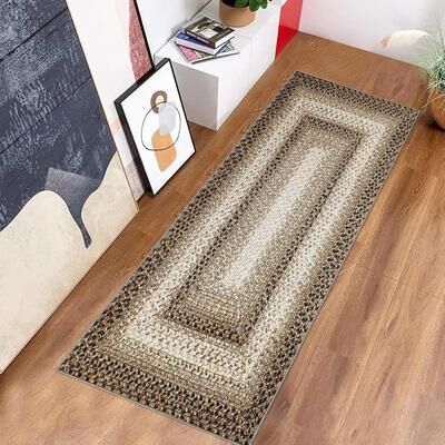 YUN Braided Print Door Mat Modern Geometric Rug Indoor Washable Rug Distressed Aesthetic Carpet