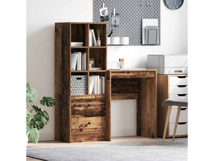 Bureau avec tiroirs en bois ancien - JILI'S - Bois ancien - 105 5x34x127 cm - 2 tiroirs - Étagères intégrées