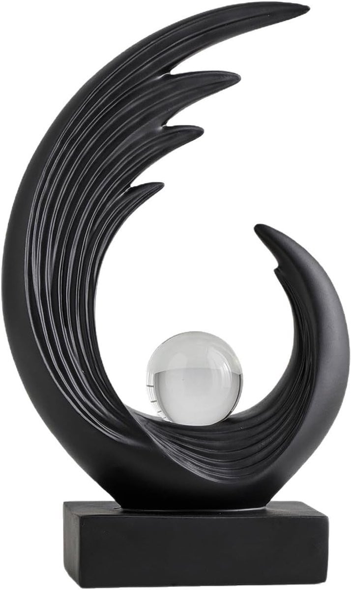 SnelShoppen Moderne abstracte kunst sculptuur - Gouden en zwarte decoratie voor op tafel - Hars sculptuur 30 cm