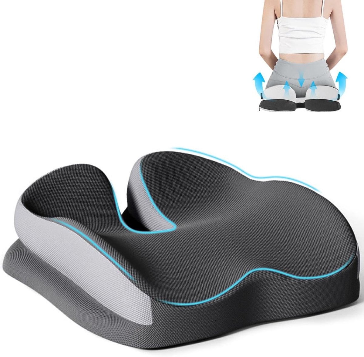 Allecto Plus Ergonomisch Zitkussen voor Bureaustoel met Traagschuim - Grijs