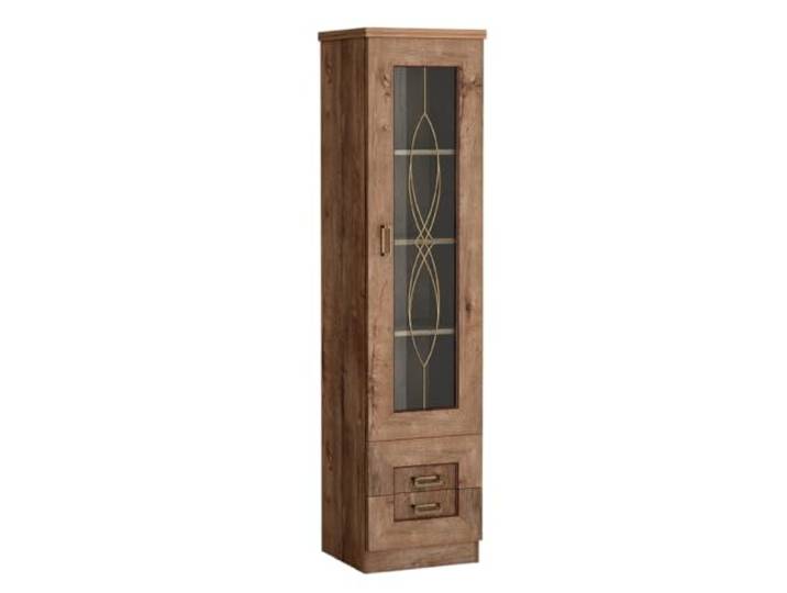 Komodee Vitrine LEIKANGER - Dunkles Eichenholz - Verziertes Front - Schubladen - 46 x 190 x 44 cm