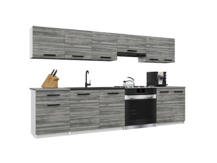 Belini Italia 2 Küchenzeile Küchenblock 240cm Grau Glamour Küchenset als gerade Küchenzeile, weiße Korpusse, DECOR ECONATURA Material, kratzfest, ohne Elektrogeräte, mit Arbeitsplatte