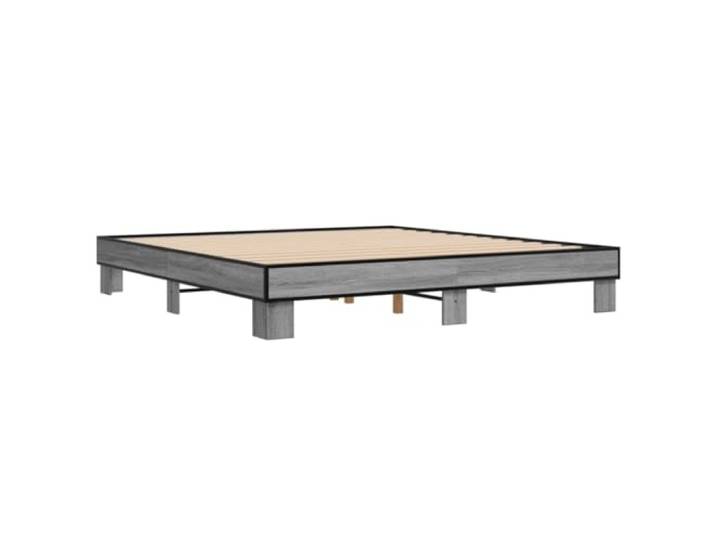 KTHLBRH Bettgestell Grau Sonoma 200 x 200 cm, mehrschichtiges Holz und Lattenrost aus Sperrholz inklusive, stabile Struktur, stabile Beine, einfache Montage