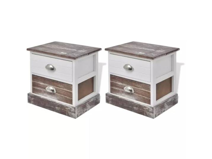 Helloshop26 Nachttisch Nachttisch Kommode Schrank Schlafzimmer 2-teilig Braun und Weiß 1402142