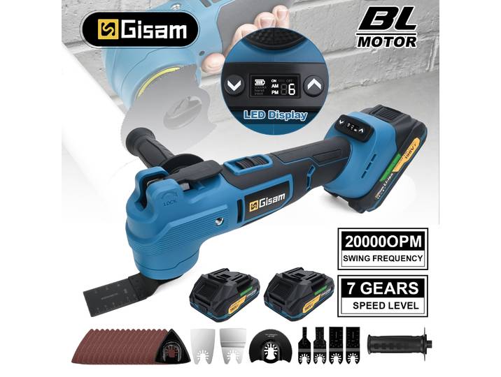Outil multifonction oscillant sans balais Gisam 20000OPM, 7 vitesses, scie électrique, débroussailleuse, pelle pour batterie Makita 18V
